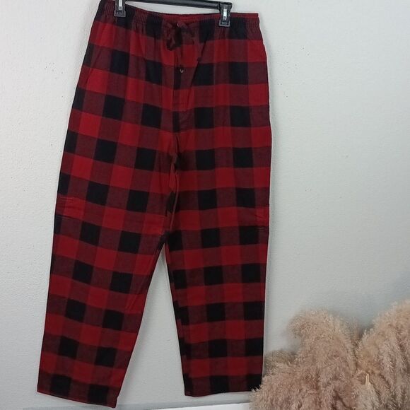 Roundtree & Yorke Men Red and Black Plaid Pajama Set Sz L - Picture 7 of 16